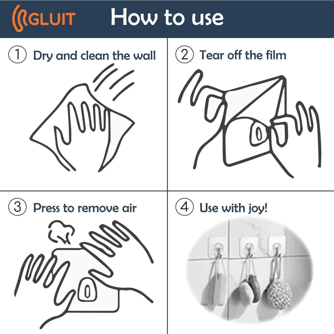 GLUIT Adhesive Plastic Clear Utility Hooks Transparent Hook for The Drill-Free Wall 20 pcs