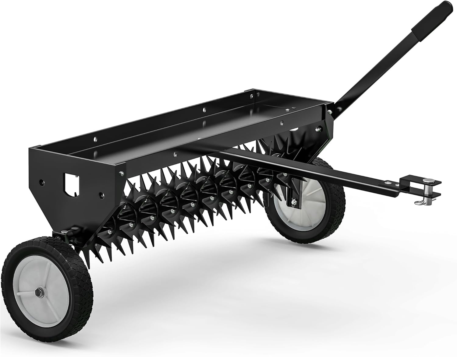YITAMOTOR 40" Tow-Behind Spike Aerator for ATV - Galvanized Coring Tines, 10" Wheels, Universal Hitch, Weight Tray - Black