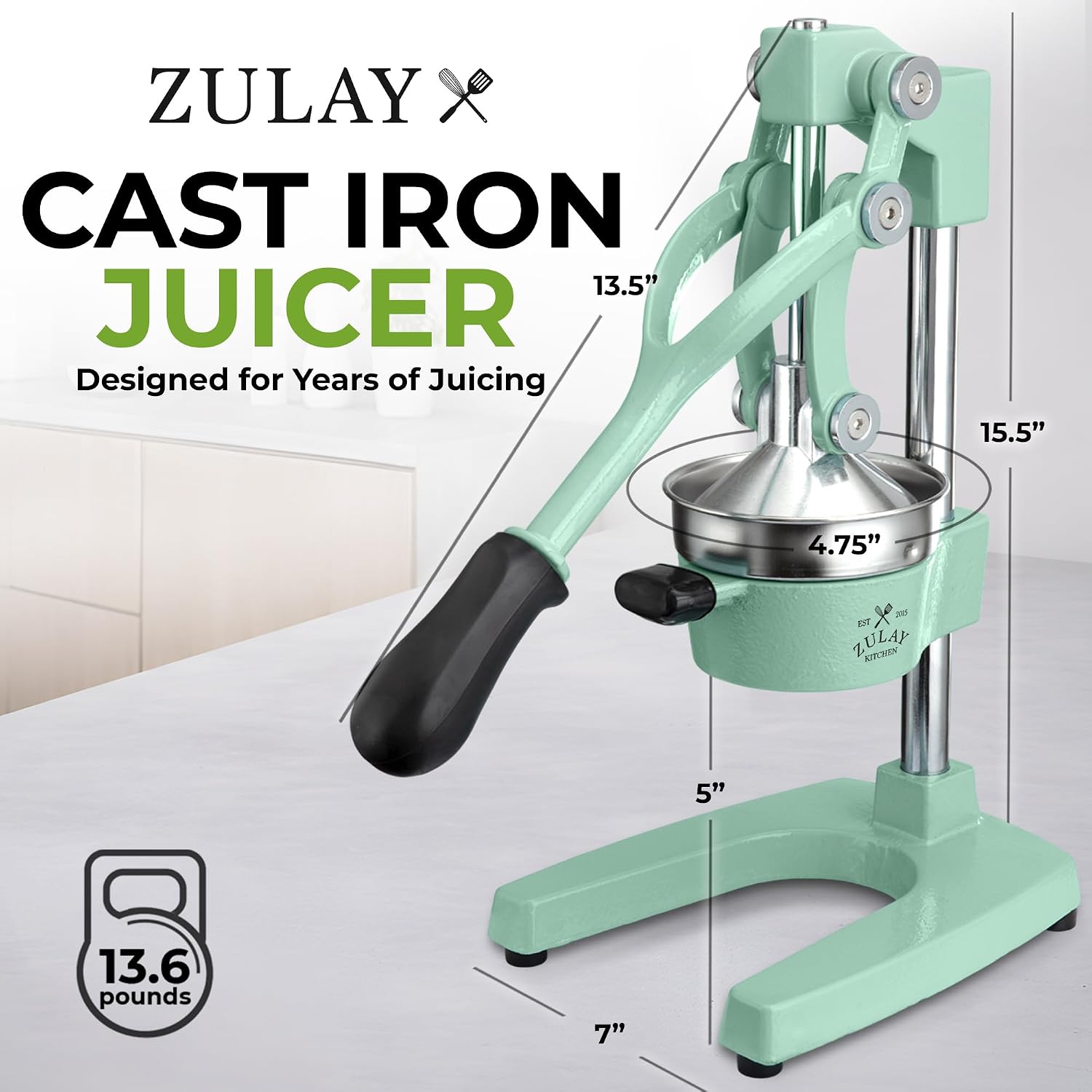 Zulay Kitchen Cast Iron Juicer, Orange Manual Juicer, Citrus Press, Mint image 2