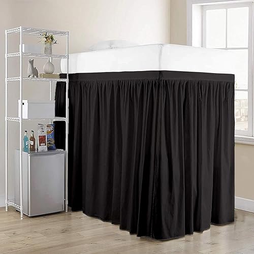 Miniatura 2 de Falda de cama larga de 42 pulgadas con caída de 42 pulgadas, patrón de volantes, falda de cama para dormitorio universitario, esquinas divididas,