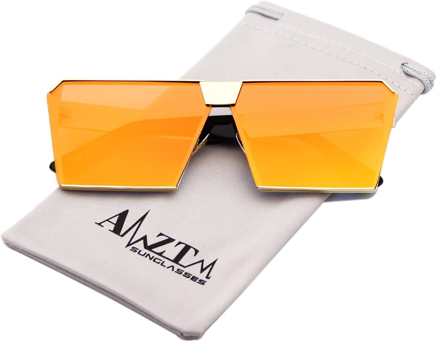 Square Oversized Polarized Metal Frame Women and Men Sunglasses Trend Fashion Mirrored Reflective REVO Lens 100% UV 400 Protection (Golden Orange, 63)