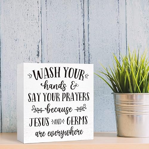 Miniatura 6 de Letrero de madera con texto en inglés "Wash Your Hands and Say Your Prayers", divertidos letreros de baño para estante de baño, baño, baño,