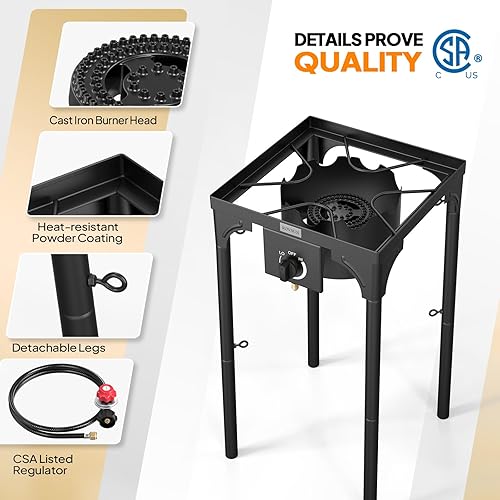Miniatura 5 de ROVSUN 100,000 BTU Estufa de Gas Portátil para Acampar, Quemador de Propano para Exteriores con Regulador de 20psi, Cocina de Campamento de Alta