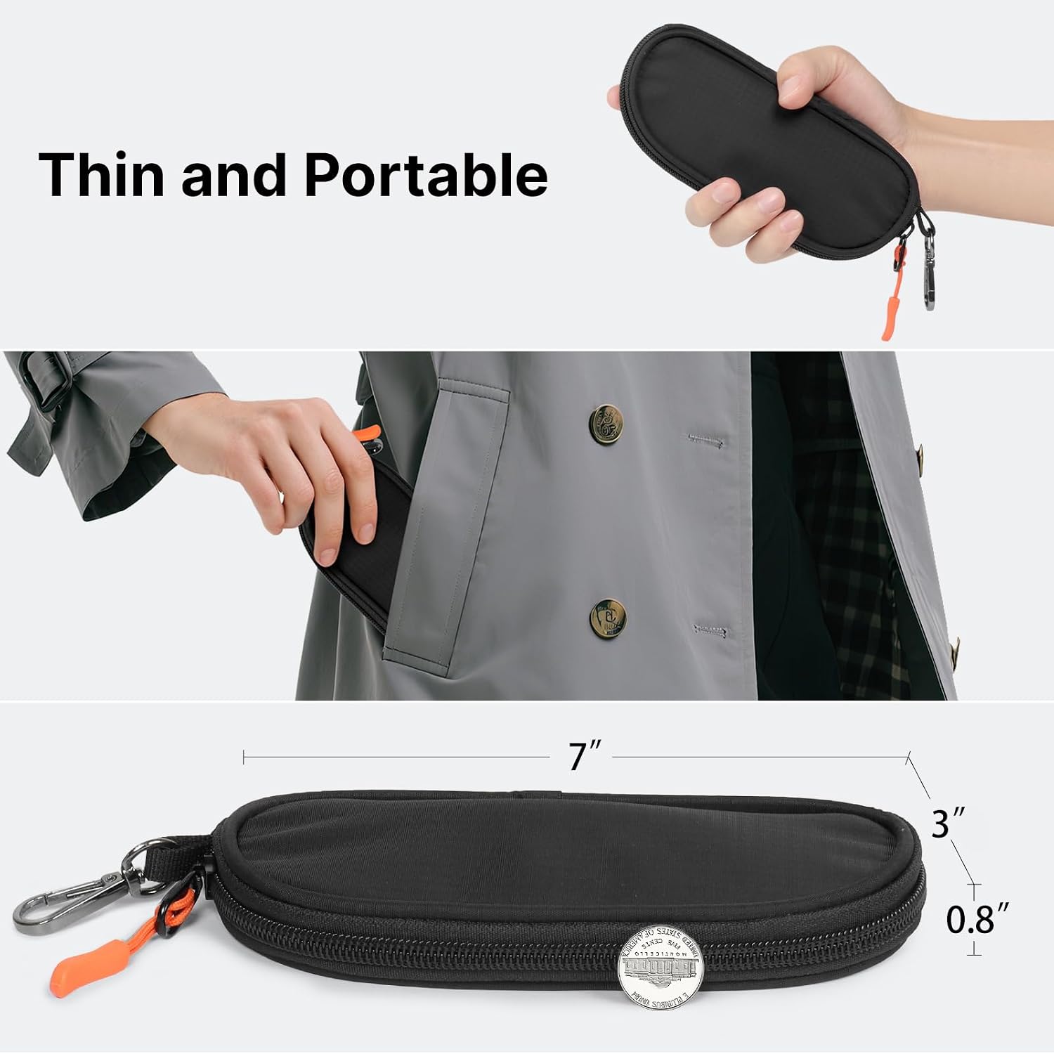 Soft Eyeglasses Case with Clip, Ultra Light Sunglasses Travel Case with Zipper, Portable Eyewear Storage for Men Women