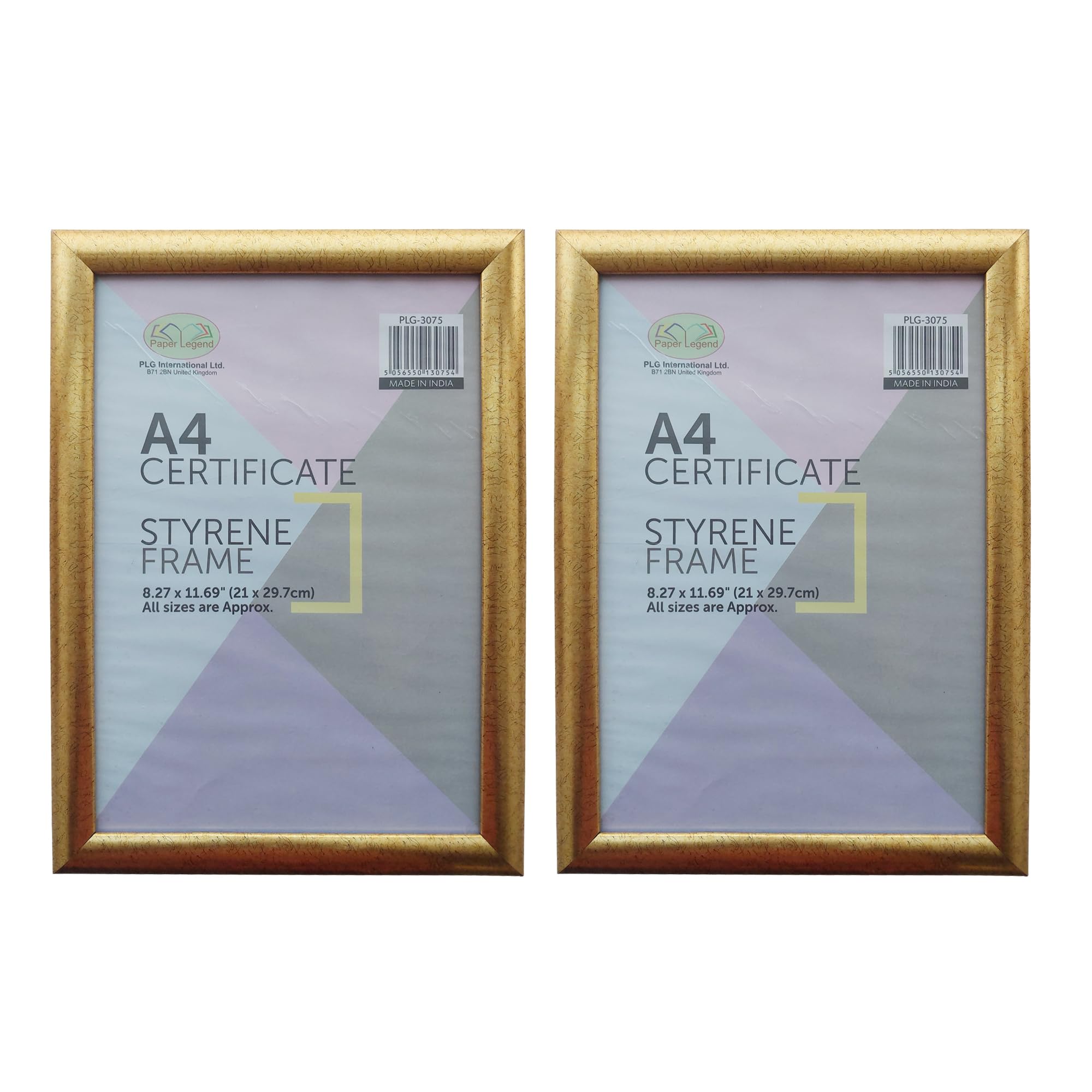 (Pack of 2) - A4 Gold Photo Frame, Wall Mount or Table Top, Picture Frame, Certificate Frame, Freestanding and Wall Mountable