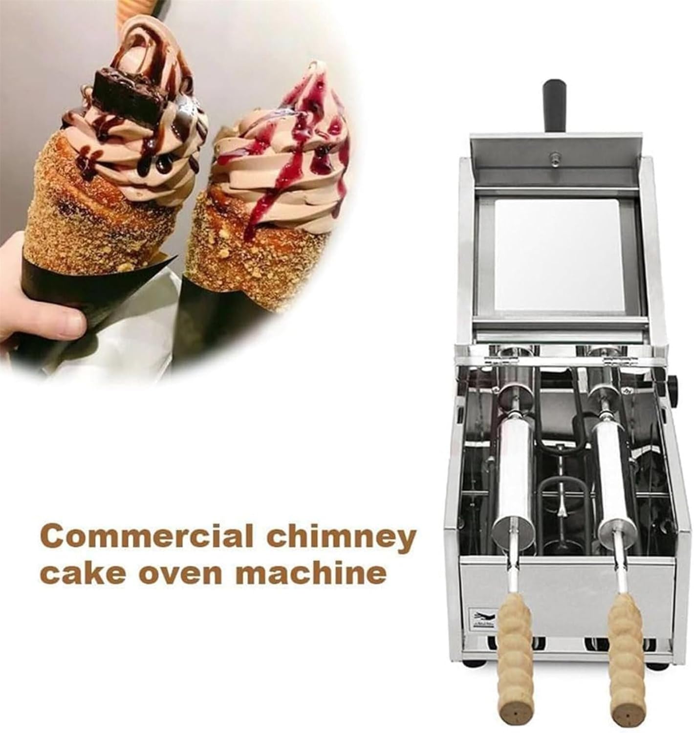 Commercial Chimney Cake Machine Electric Oven, Electric Ice Cream Cone Chimney Cake Roll Maker with 2 Types Conical Stick, Temp & Time Control for Restaurant Bakeries (Color : 110V)