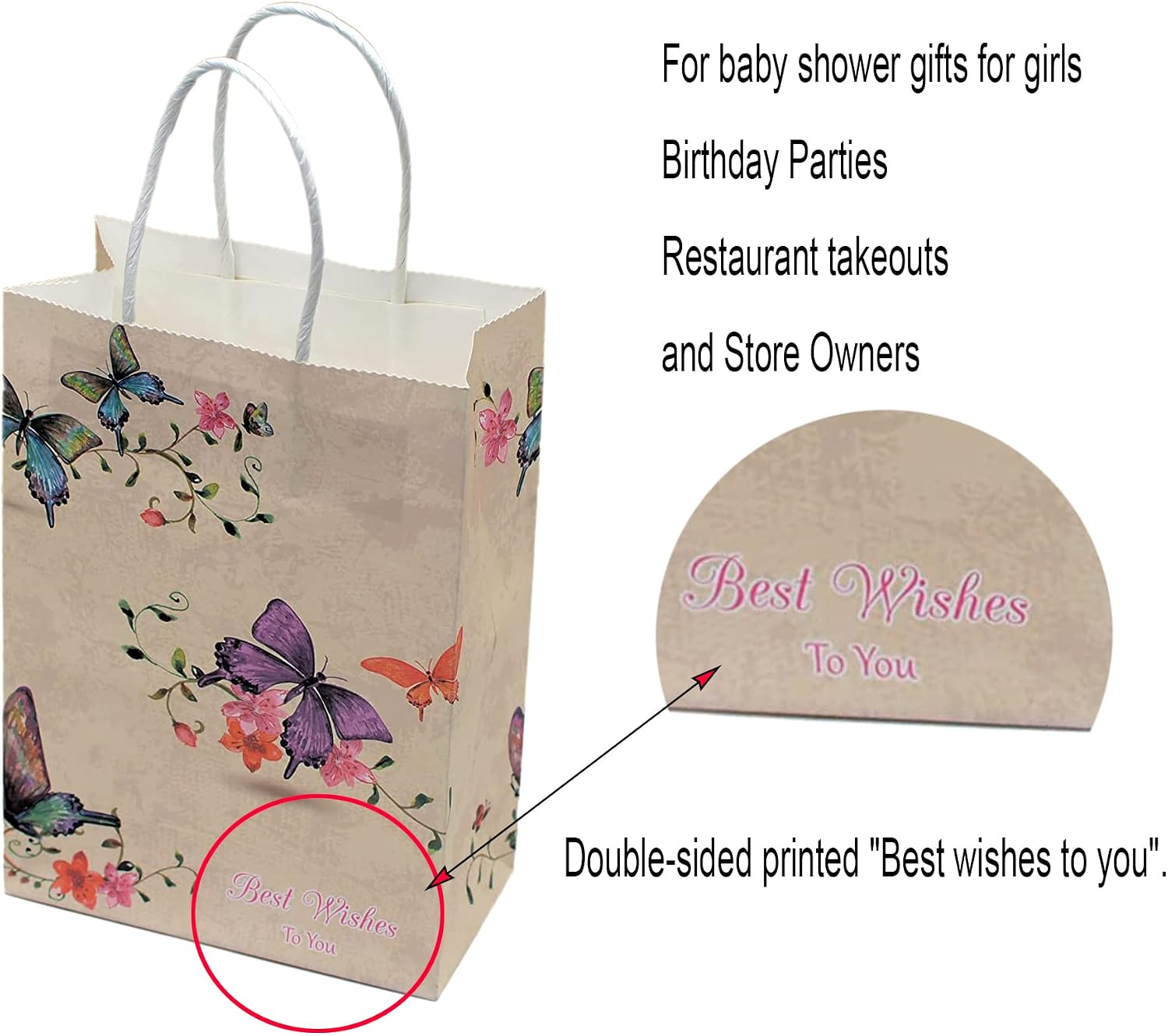 YYaaloa 20pcs Small Gift Bags Kraft Paper Bags with Handle Butterfly flower Party Favor Bags for Baby Shower Kids Birthday Wedding Xmas Party Supplies Restaurant takeouts, and Store Owners (20)