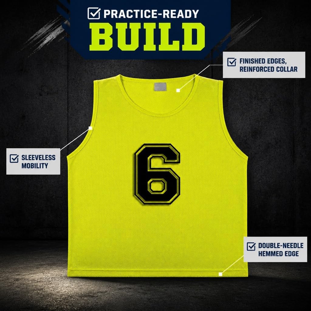 Numbered Pinnies (Red 1-6, Blue 7-12) Breathable Mesh Scrimmage Vests for Soccer Red/Blue (12 Pack) Teen