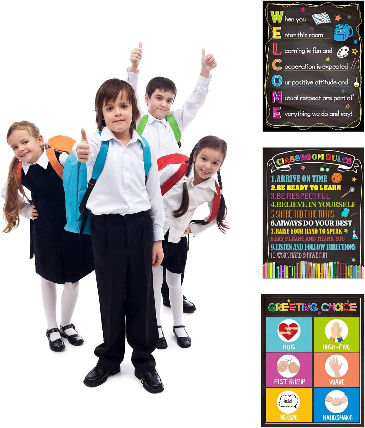 chiazllta Classroom Poster Set Decorations Welcome Back to School Classroom Rules Poster for Preschool Middle High School Classroom Decor 3 Pack