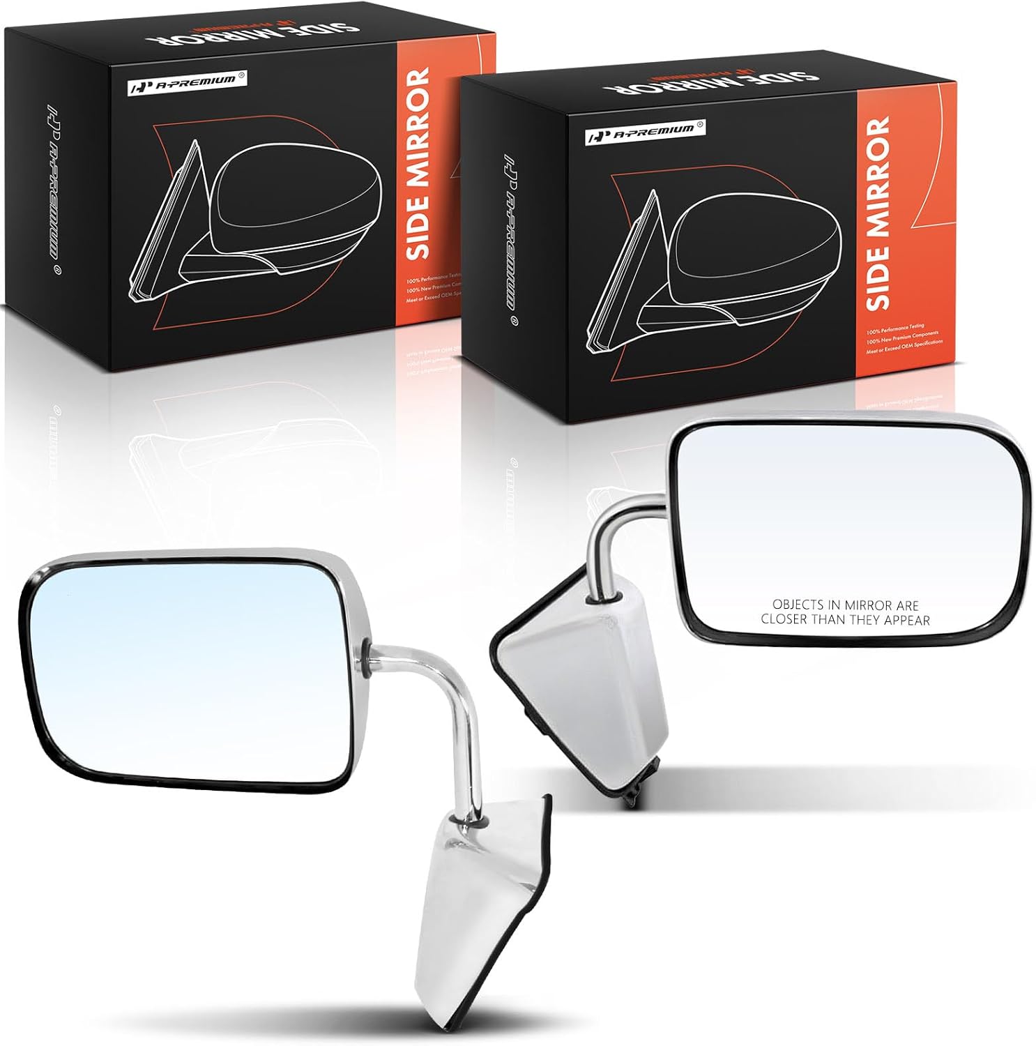 A-Premium Pair (2) Driver and Passenger Side Manual Door Mirror - Compatible with Dodge D100, D150, D200, D250, D300, D400, D450, W100, W150 - Non-Heated Manual-Folding Chrome Outside Rear View Mirror