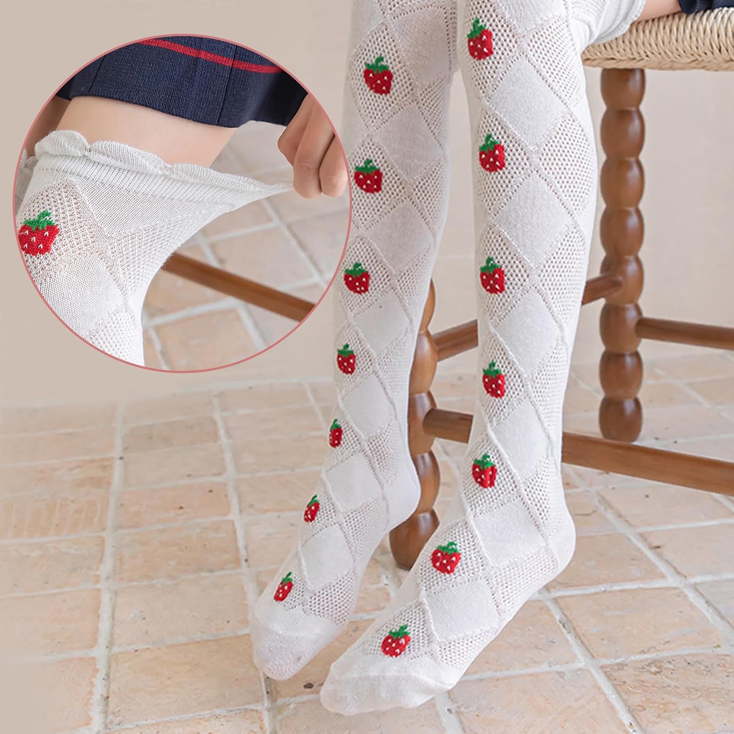 And Breathable Knee Length Socks for Girls Strawberry Over the Knee Long Stylish Stockings for Fashion High Tube