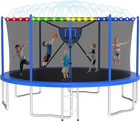 2025 Upgrade 1500LBS Outdoor Tranpoline for Kids and Adults 【Easy to Install & Built to Last】 10FT 12FT 14FT 16FT Recreational Tranpolines with Net, Basketball Hoop and Ladder, ASTM Approved