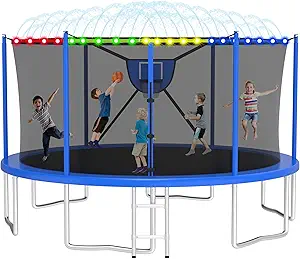 2025 Upgrade 1500LBS Outdoor Tranpoline for Kids and Adults 【Easy to Install & Built to Last】 10FT 12FT 14FT 16FT Recreational Tranpolines with Net, Basketball Hoop and Ladder, ASTM Approved