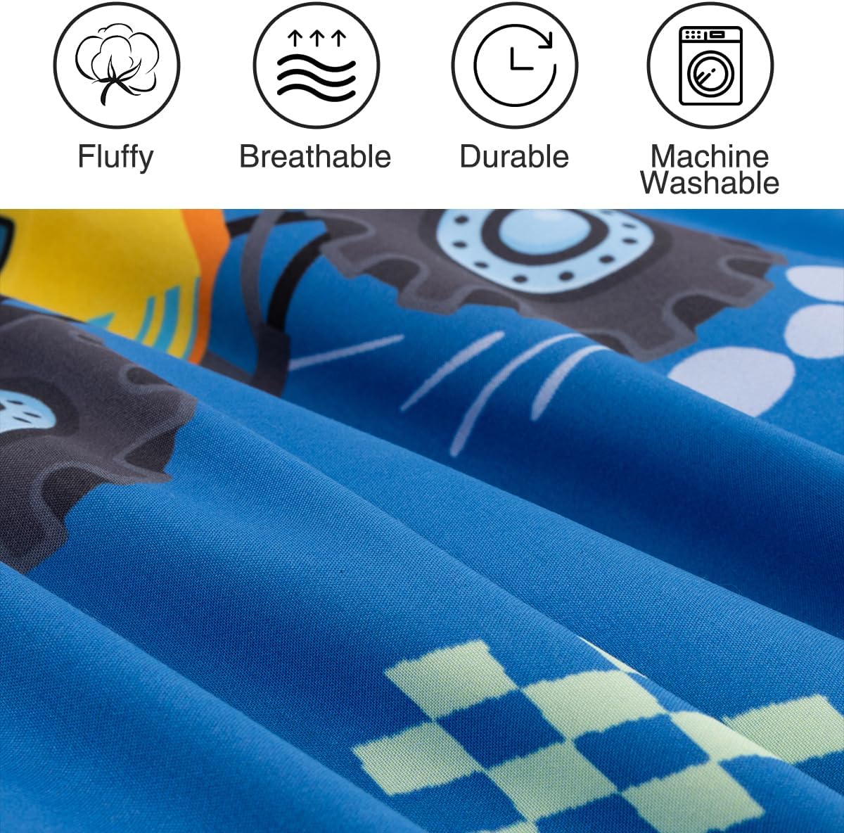 Holawakaka Trucks Tractors Cars Boys 5-Piece Bedding Comforter Sheet Set,Twin Size Cartoon Construction Car Excavator Print Kids Bed in A Bag, Excavator Mixer Truck Printed Bed Sets(Light Blue Twin) - Image 11