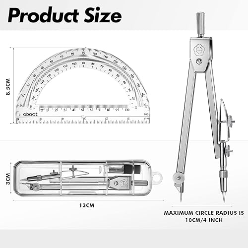 Miniatura 4 de Zonon Juego de transportador y brújula para estudiantes, juego de matemáticas de geometría para estudiantes, brújula para geometría y transportador