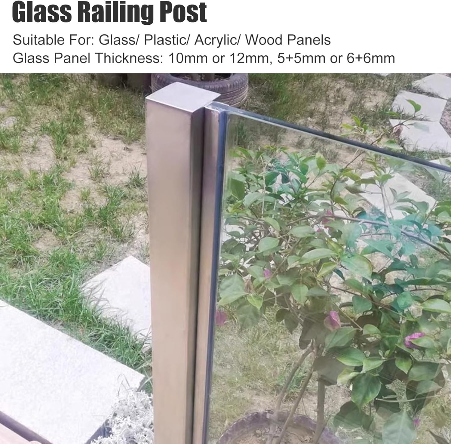 Heavy Duty Outdoor Glass Railing Post with Screws Kit, Brushed Corner Spigot Clamp, 140cm (55 1/8") for Wood/Concrete Floor Mounted Balusters