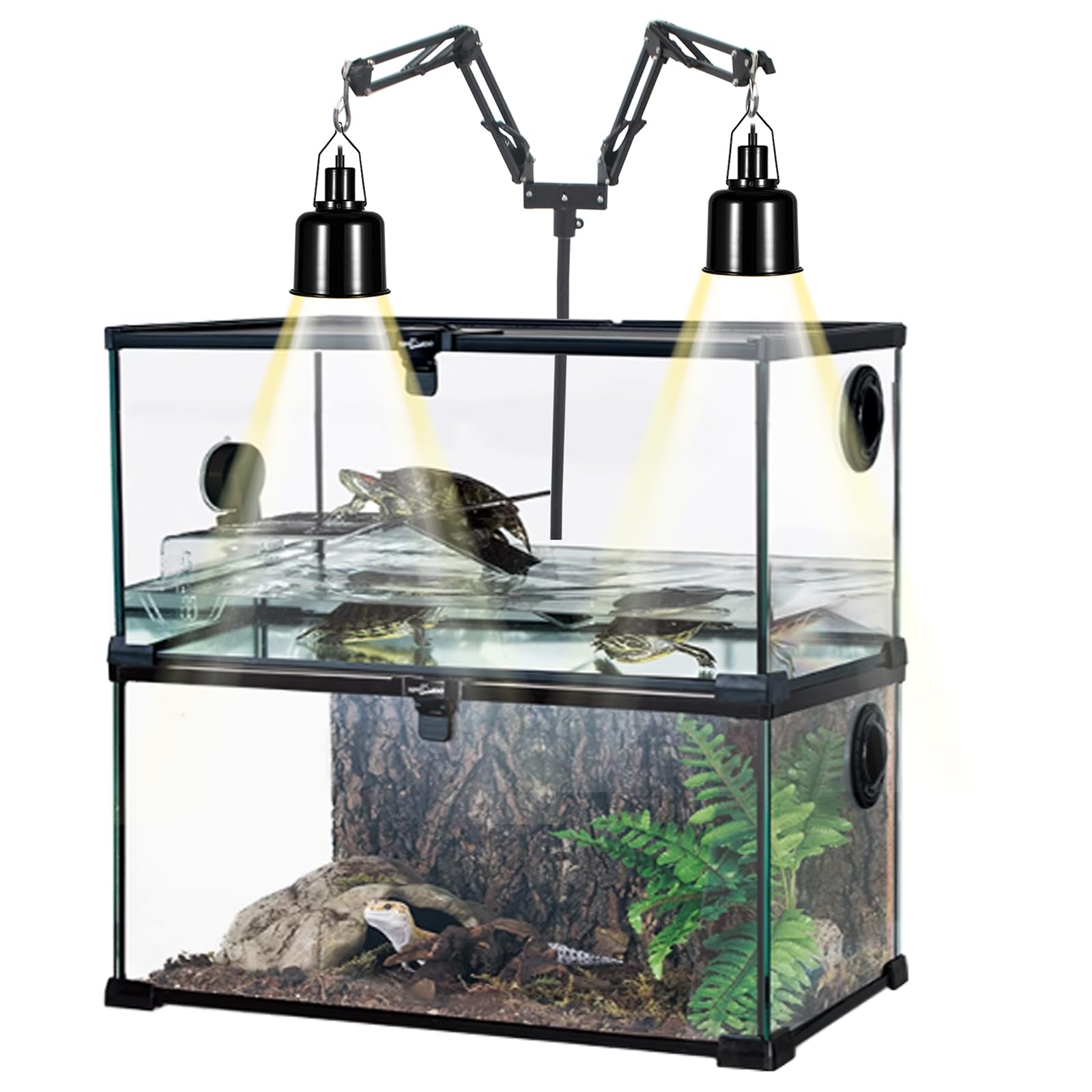 Support de Lampe Chauffante Dual pour Reptiles,Réglable Hauteur 39 à 175 cm,Bras Pivotant à 360° Support de Lampe pour Terrarium,pour Tortue Lézard Serpent