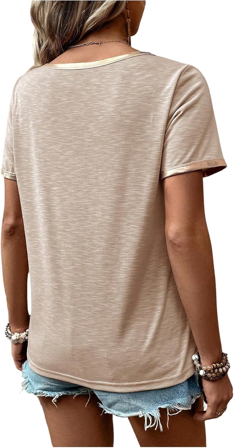 SOLY HUX Women's Metallic T Shirt Scoop Neck Short Sleeve Tee Casual Summer Tops - Image 2