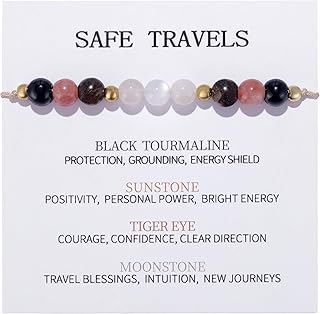 Kvekstio Crystal Bracelet for Women, 6mm Natural Stones Gift for Stress Relief, Good Luck and Emotional Support, Adjustable