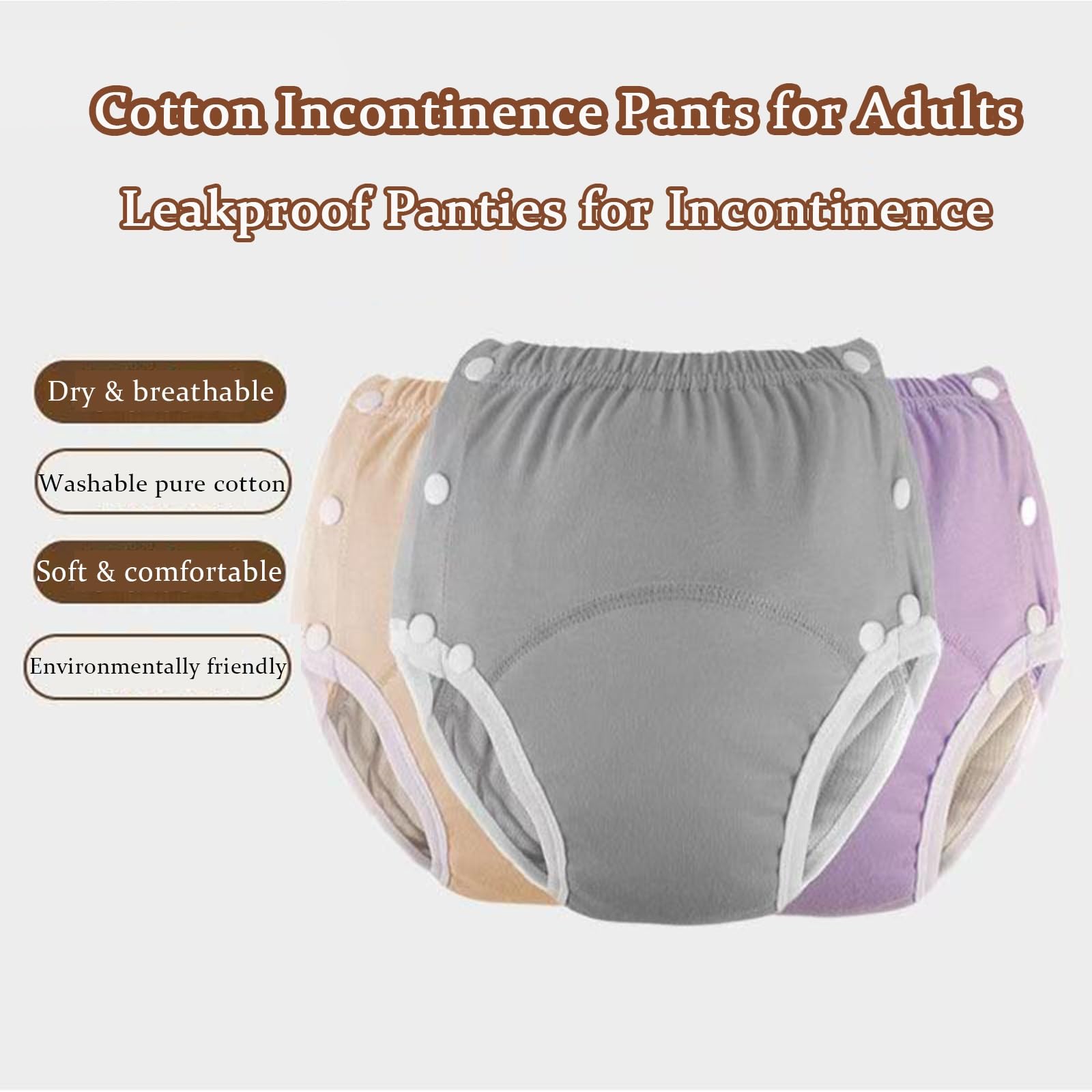2 Stück Inkontinenz Höschen Waschbar Wiederverwendbare Stoffwindeln Stoffwindeln für Erwachsene Auslaufsichere Baumwoll Unterwäsche Inkontinenz Pants(Purple,XXX-Large)