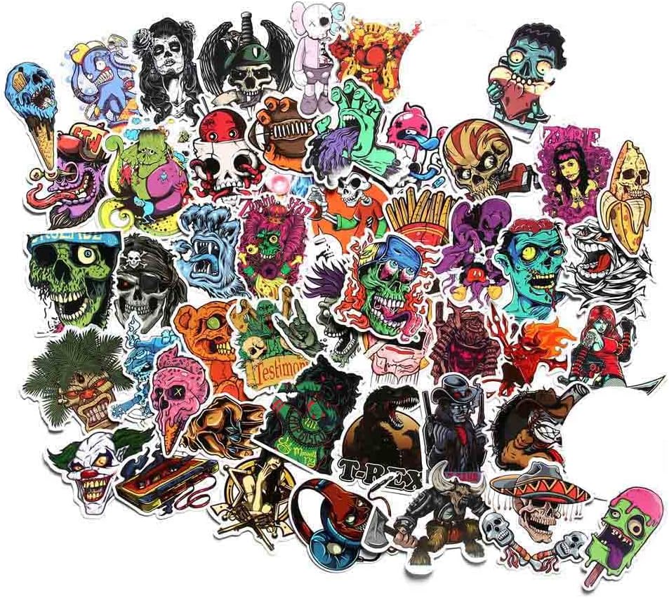 Horror Stickers Pack 100pcs, Vinyl Punk Terror Stickers, Horror Theme Stickers for Water Bottle Helmet Laptop, Horror Gifts for Adults Teens, Car Luggage Bicycle Motorcycle Computer Skateboard Decals