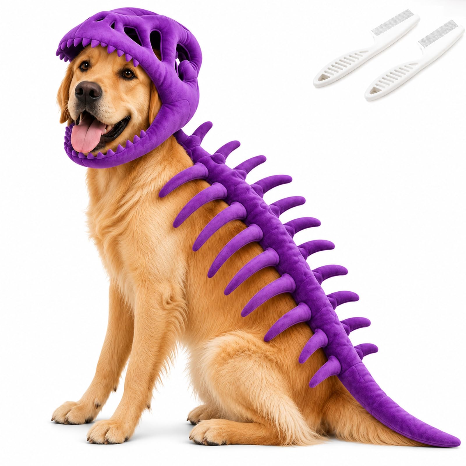 Pet Dinosaur Costume, Halloween Soft Skeleton Costume for Dogs (Purple)