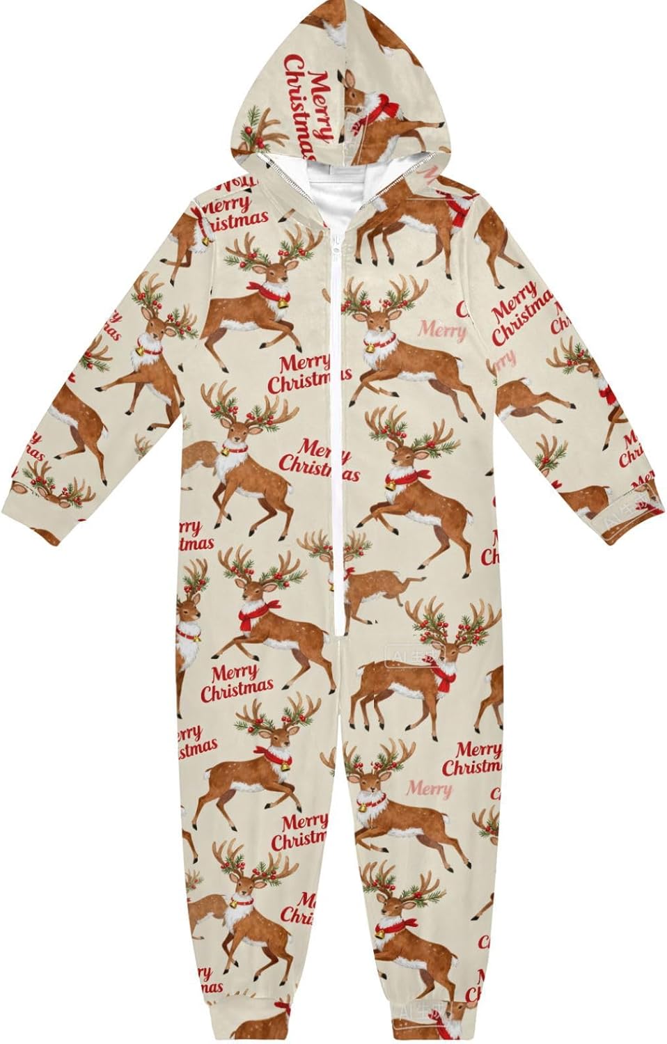 Merry Christmas Brown Elk Unisex Kids Pajamas Soft Casual Hooded Boys Blanket Sleeper Pjs for Kids pijamas para