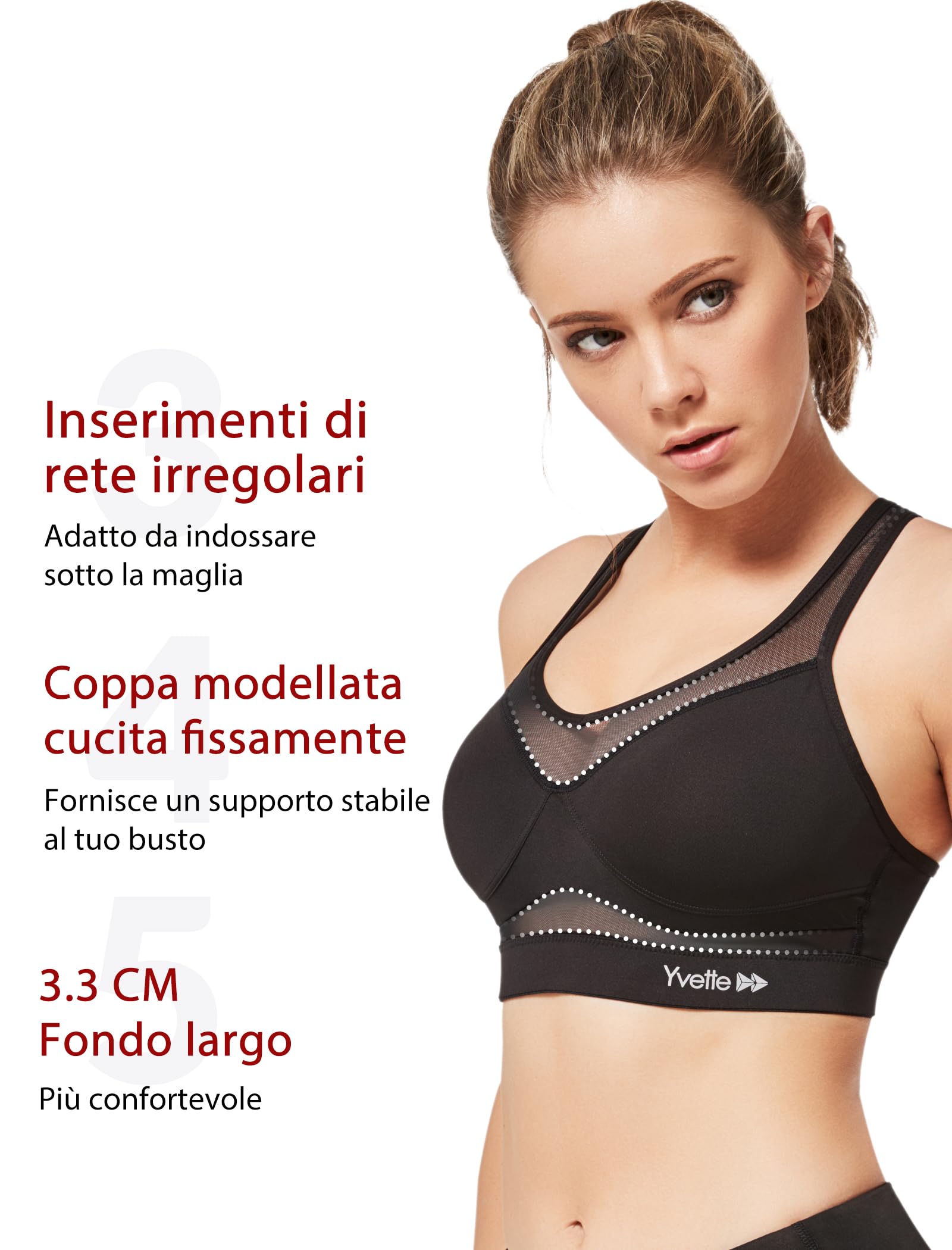 Yvette Reggiseno Sportivo Supporto Forte Mesh Racer Back Seni Grandi Senza Ferretto Imbottito per Il Fitness Running Yoga