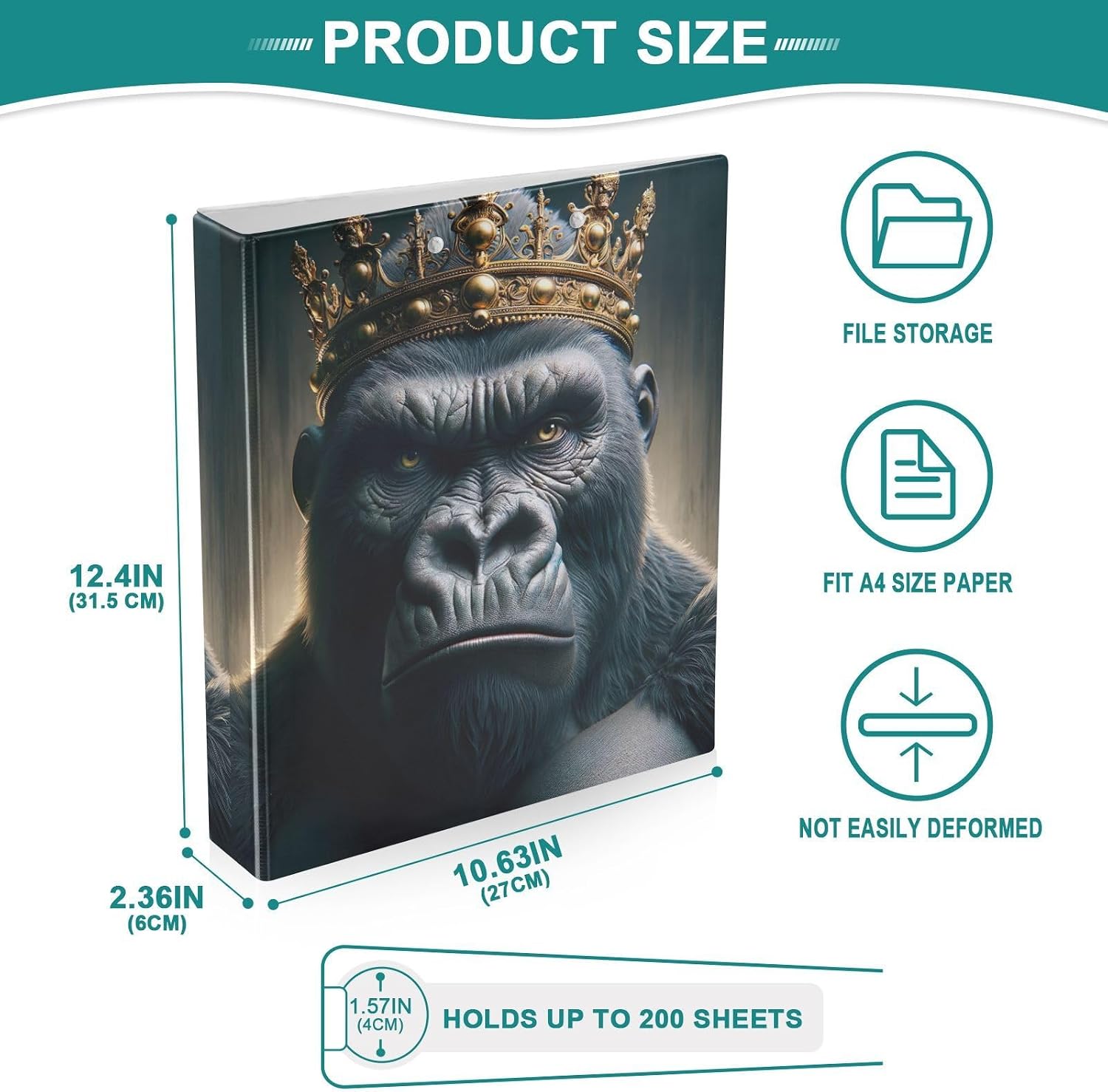 Gorilla Funny Animal Recipe Binder 3 Ring with Clear Pocket | A pretty hardcover keepsake that replaces the plain white binder, smooth gold metal clip, sturdy for years, Pack of 2