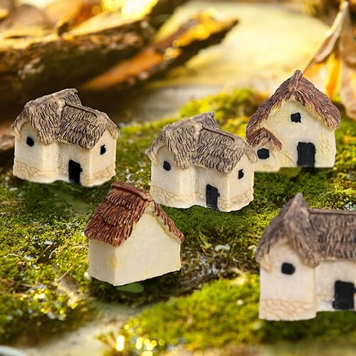 Miniatura 9 de Angoily Casas en miniatura para manualidades, 12 piezas de jardines de hadas, casa de piedra, mini cabaña de hadas, adornos de piedra de jardín en