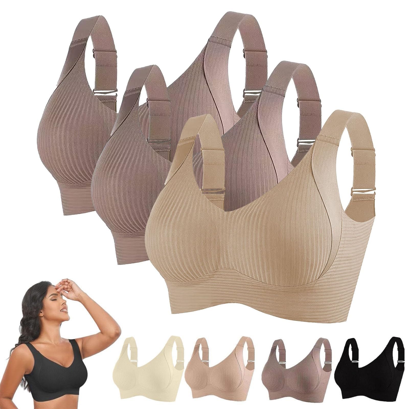 Reggiseni Comfort da Donna UK Sport Push Up Senza Cuciture Confezione da 3 Wireless a Costine Grandi Seni Cadenti Top da Donna Anziani Sport Support Lift Reggiseno Morbido Regolabile Comfort ad Alto