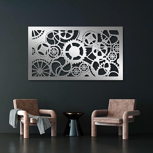 Miniatura 6 de Arte de pared con rueda de engranaje de metal, decoración geométrica del hogar, arte de pared mecánico industrial steampunk para sala de estar,