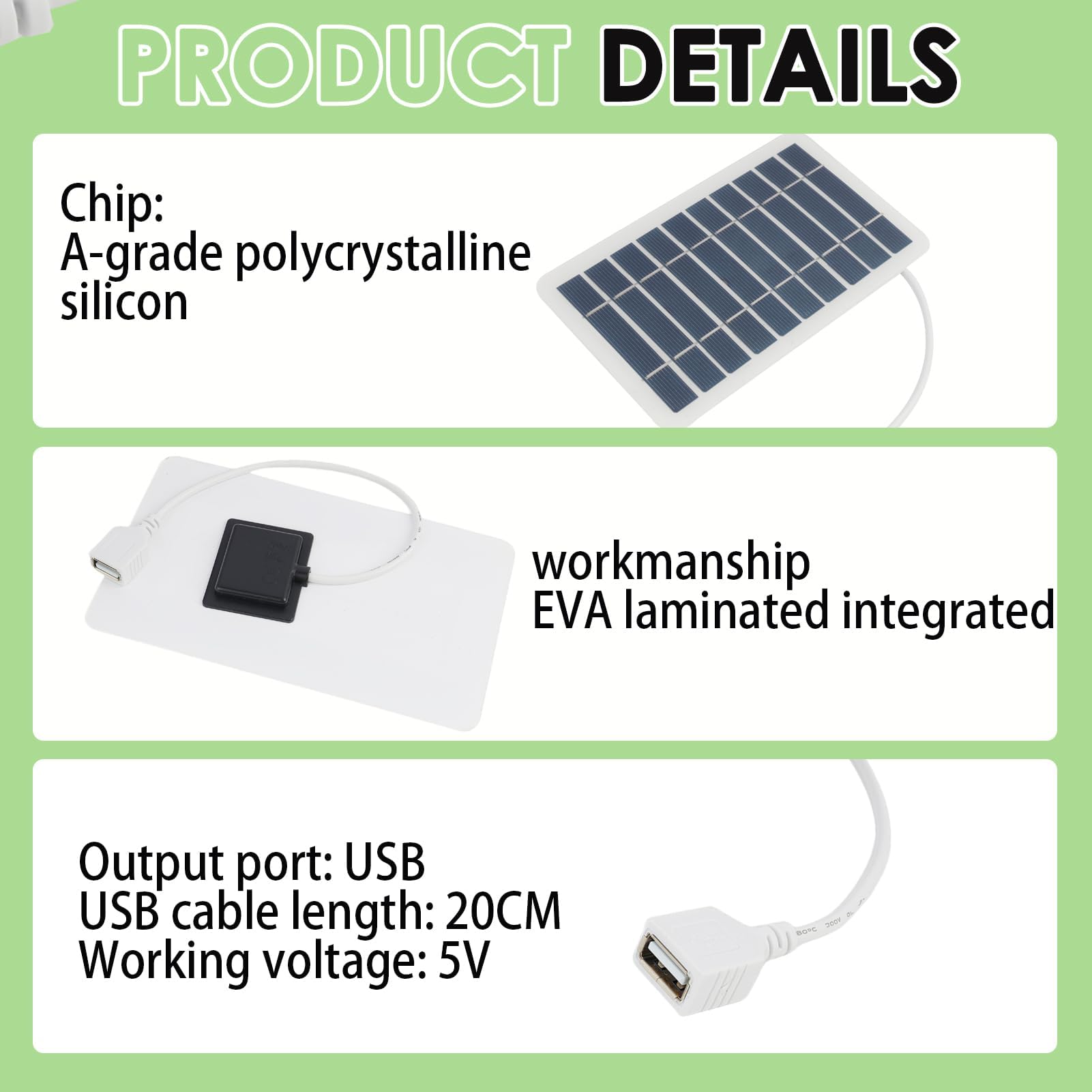 Pannello Solare Portatile da Viaggio 2W 5V con USB, Caricabatterie Solare Impermeabile e Durevole per Smartphone, Power Bank, Campeggio, Escursionismo, Telaio Robusto in Lastra Epossidica