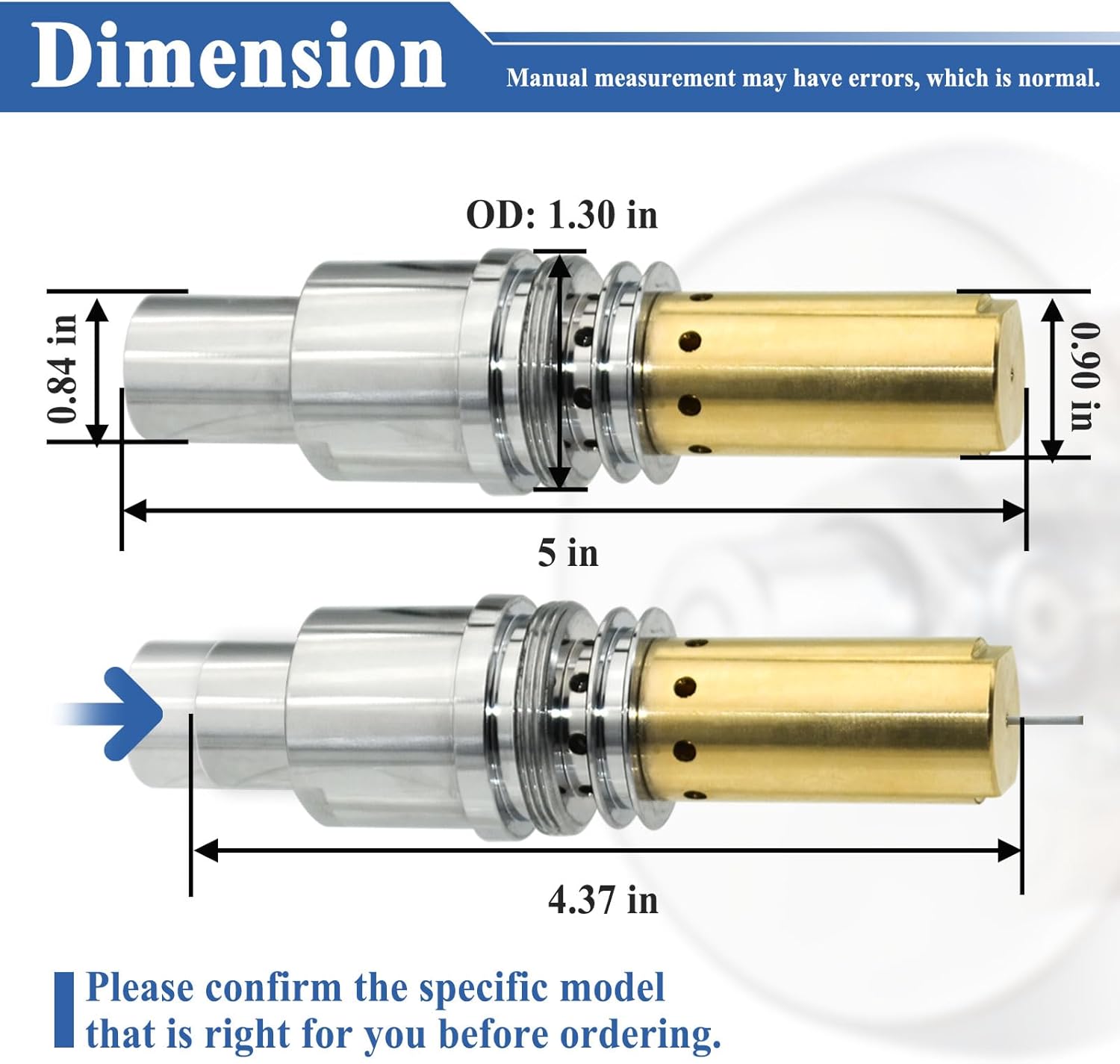 NS-1 Cartridge for Showeroff Systems, Full Cartridge Replacement Part Assembly, Brass