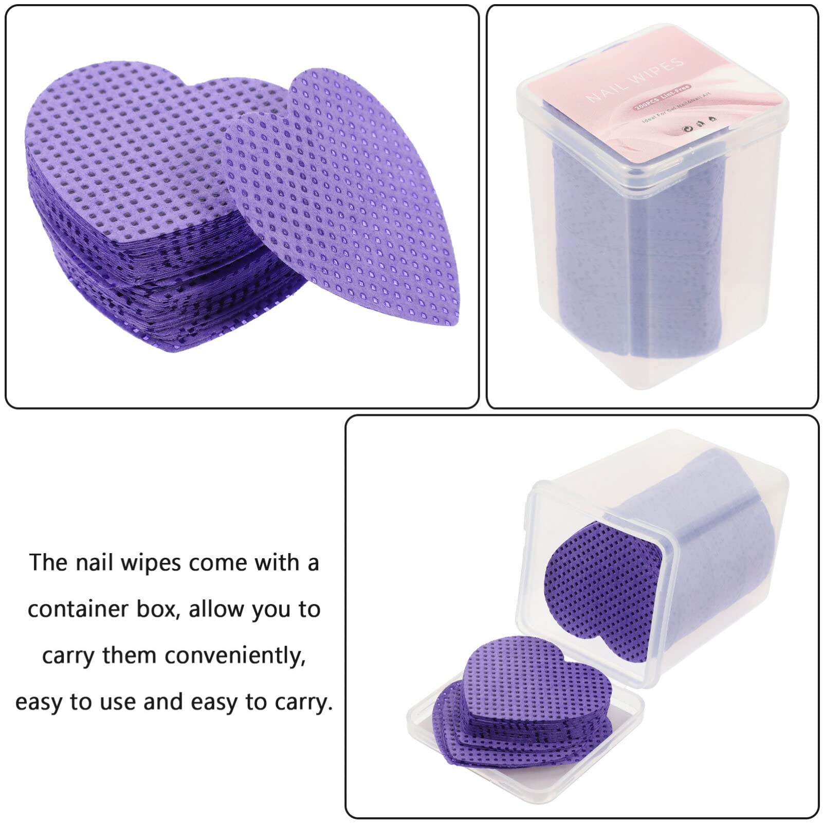 FOMIYES Nail Polish Remover Wipes 200pcs Heart Shaped Eyelash Extension Glue Wipes for Eyelash Extensions Nails Lash Glue Purple