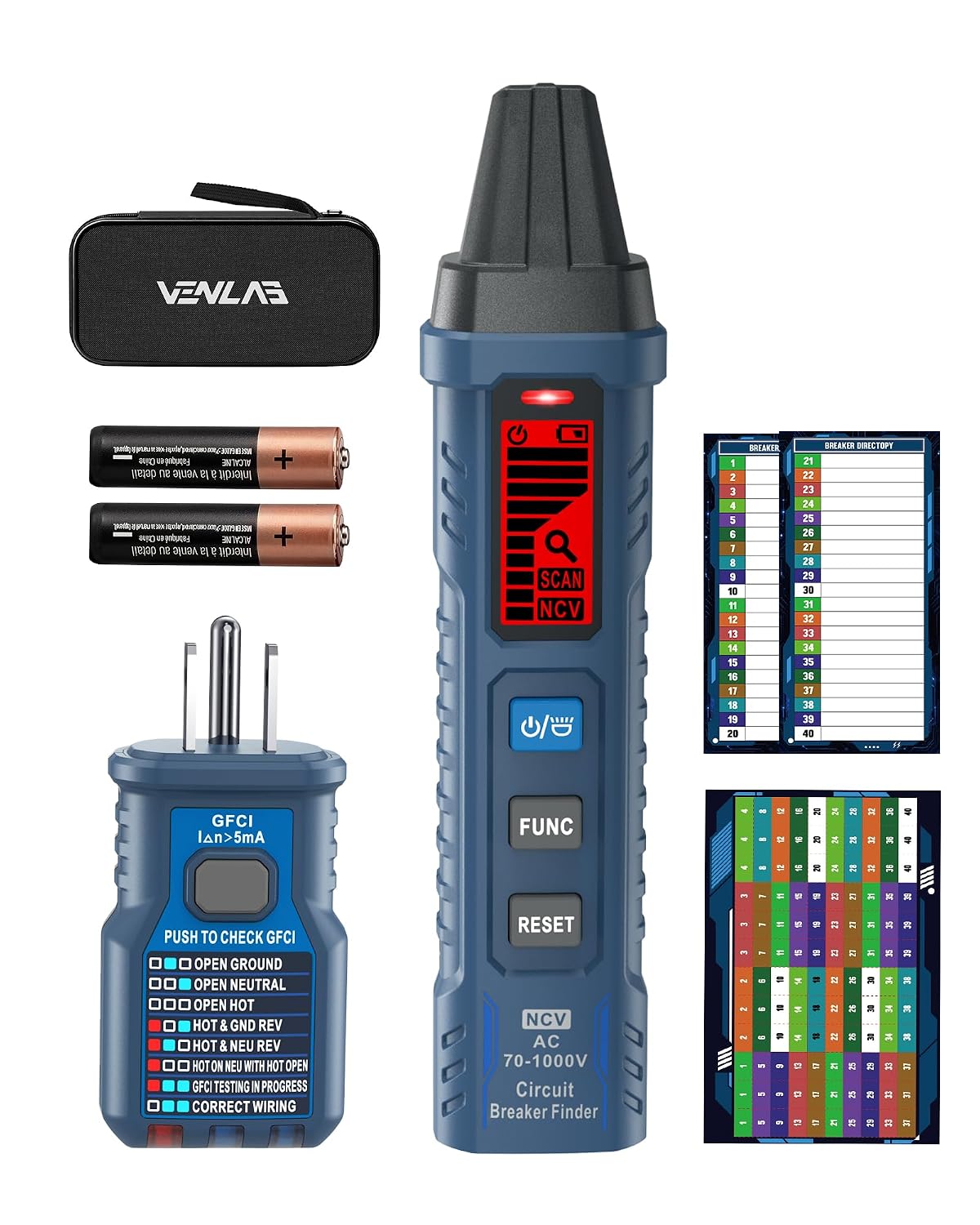 Circuit Breaker Finder with LCD Display, GFCI Outlet Tester, 90-130V Electrical Circuit Tracer Tool with NCV Tset & Flashlight, Includes Carrying Case -VCT03