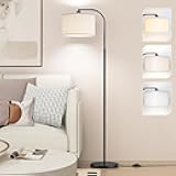 Arc Floor Lamps for Living Room with 3 Color Temperatures, Modern Floor Lamp Reading Light with 9W Bulb Included, Standing Lamp with Adjustable White Hanging ‎Lampshade for Bedroom Office(Black)