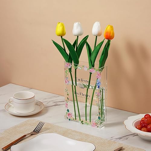 Miniatura 2 de Florero de libro para flores, florero de acrílico para flores, florero de libro transparente y único, para el hogar, dormitorio, oficina, comedor,