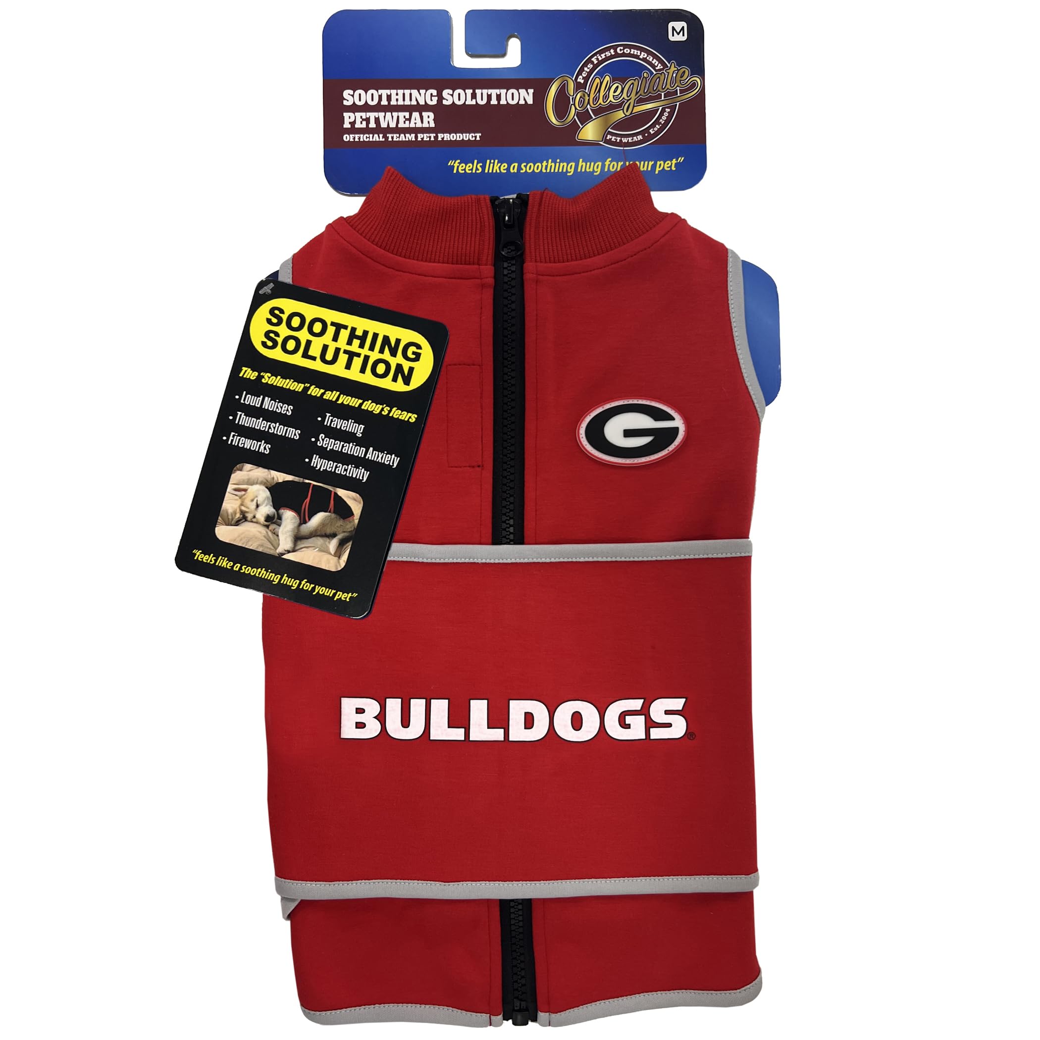 NCAA Georgia Bulldogs Dog Anxiety Calming Shirt Lenitivo Soluzione Vest, per cani/gatti con ansia, paure, fuochi d'artificio, rumori forti, scuro, solitario, mantiene i cani calmi e si sentono al