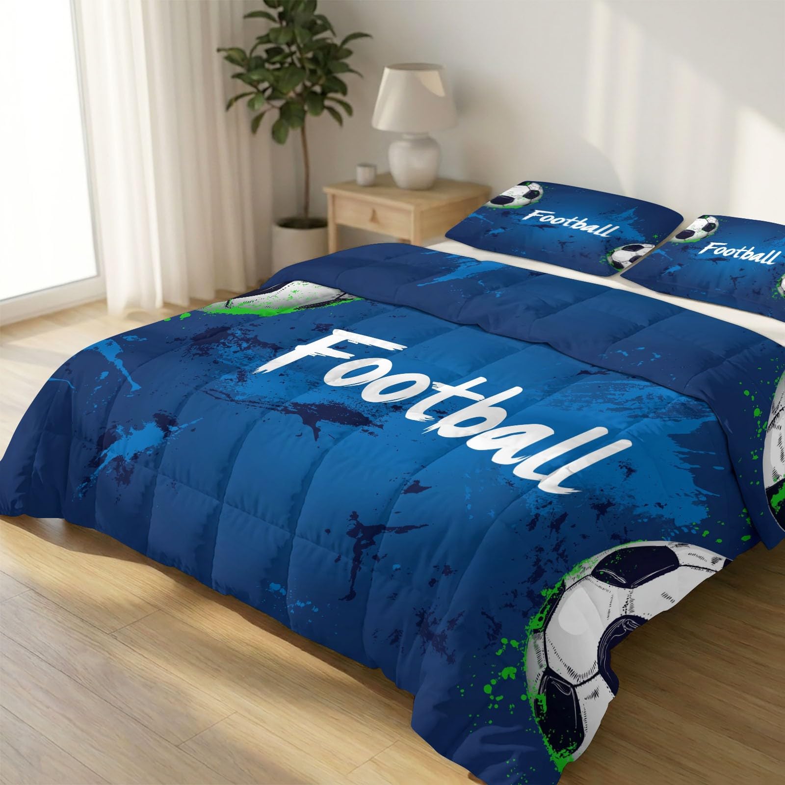 Edredón de fútbol 200x200 cm para cama doble con diseño de dibujos animados para niños