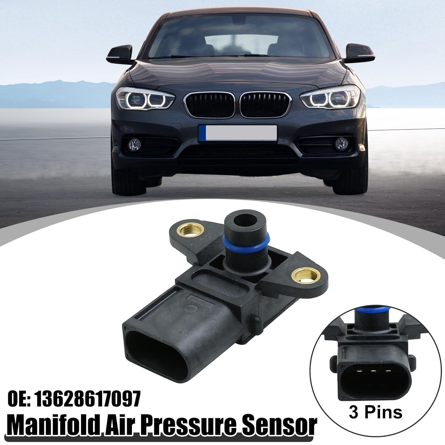 X AUTOHAUX 3 Pins Car Intake Manifold Absolute Air Pressure Sensor 13628617097 DC 12V for BMW E60 E66 E82 E90 E91 X3 X5 M6