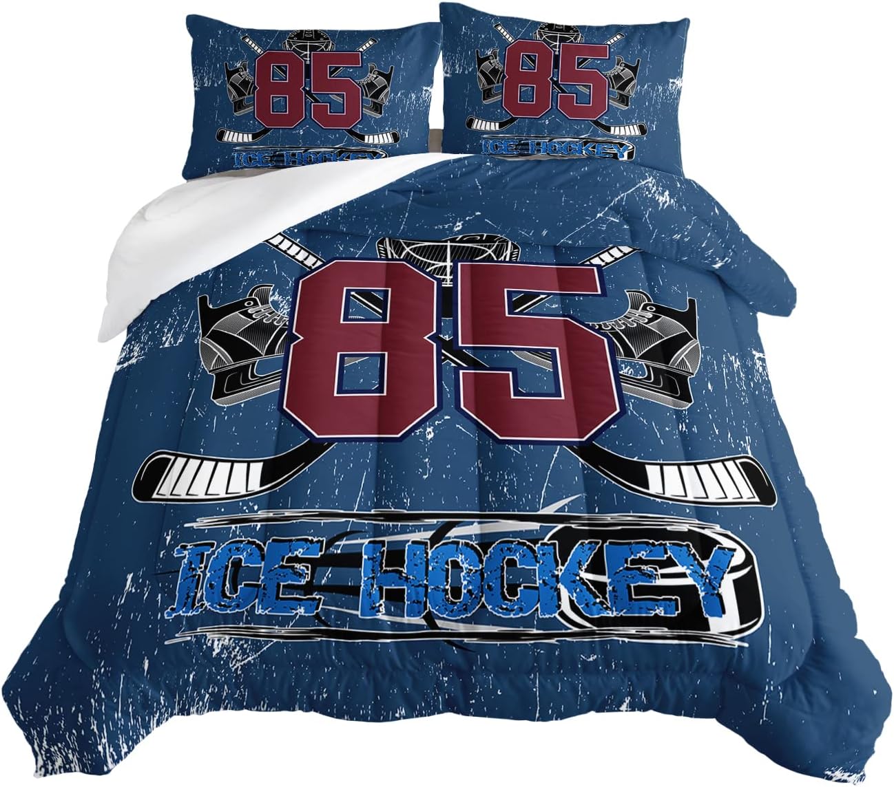 HOSIMA Blue Hockey Comforter Set, Twin Bedding Set with 2