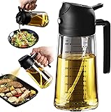 TrendPlain 16oz/470ml Glass Olive Oil Sprayer for Cooking – 2 in 1 Olive Oil Dispenser Bottle for Kitchen Gadgets and Air Fryer Accessories, Salad, BBQ - Black