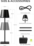 Lampe de table sans fil rechargeable, LED Lampes tactiles avec 3 Numérisation de la couleur, lumières de bureau fonctionnant à la batterie (noir, 2 Boîte)