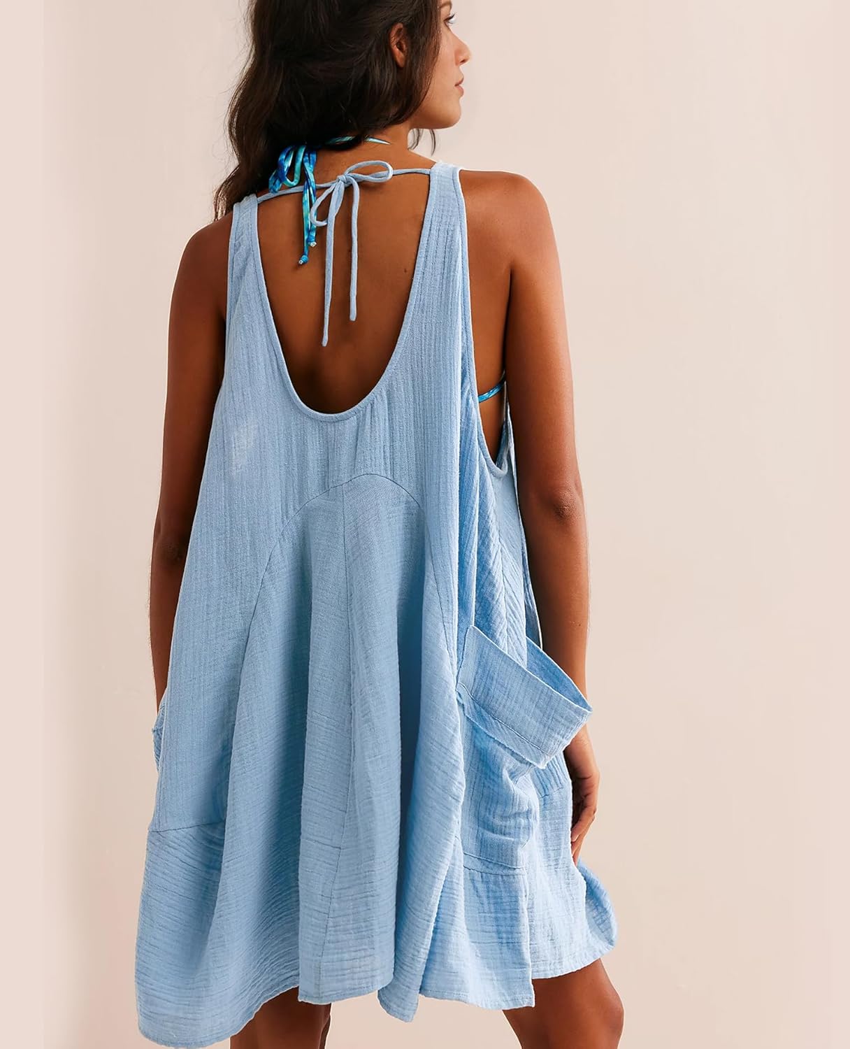 Women Casual Summer Dresses Sleeveless Crew Neck Backless Tunic Mini Dress Loose Flowy Tank Sundress with Pockets - Image 2