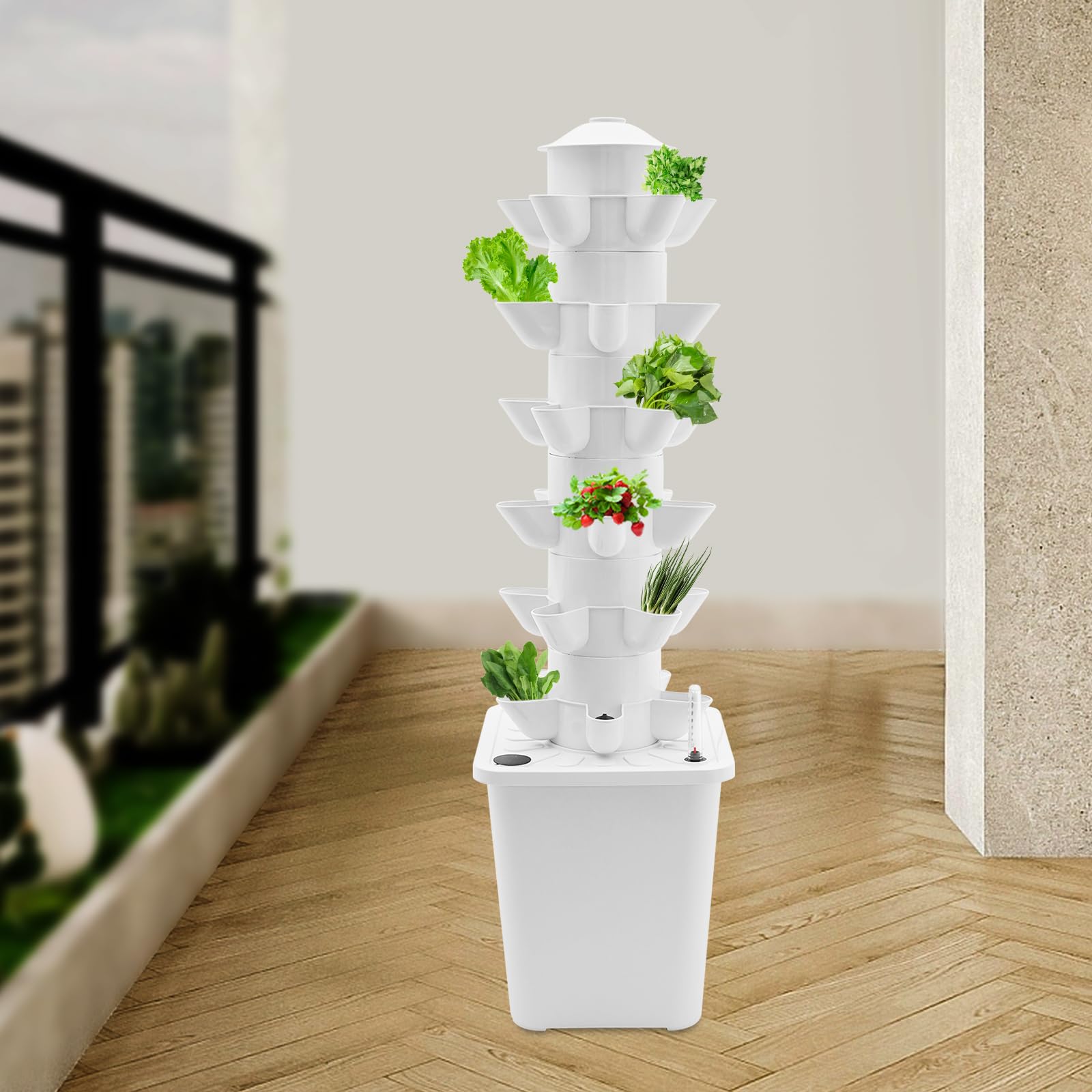 Hydroponic Tower Garden - Torre aeropónica de 30 agujeros, sistema de cultivo sin tierra para interiores, depósito de agua de 10 l, incluye bomba y accesorios, ideal para verduras y hierbas