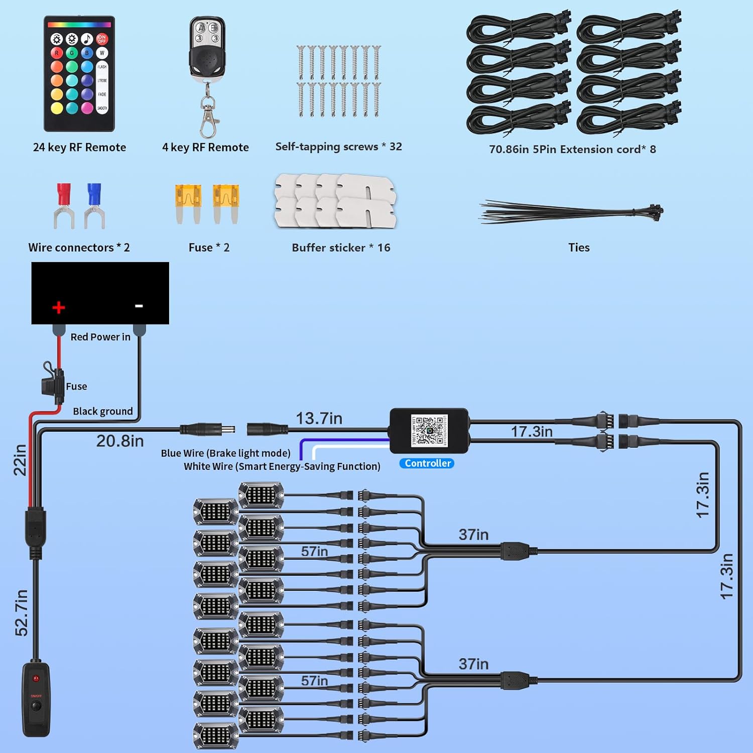 16Pods Full Angle RGB LED Rock Lights Kit and 4PCS Extension Wire with APP/RF Remote Control,30LEDs Multicolor Underglow Light Neon Dual Zone 12V Waterproof for Truck Jeep UTV ATV Golf Cart Offroad RV