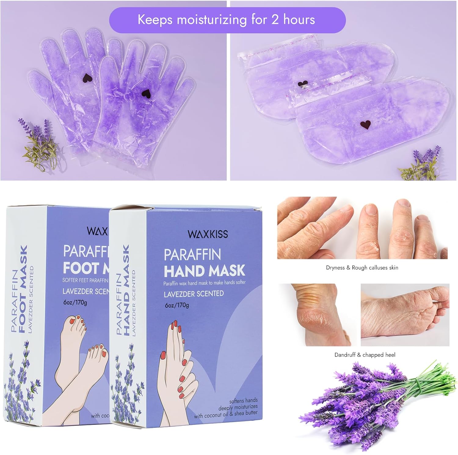 Paraffin Hand Mask & Paraffin Foot Mask, 1Pair Each, Moisturizing Gloves Soften Your Hands and feet in 10-Minute Hydration Softening (Purple) - Image 5