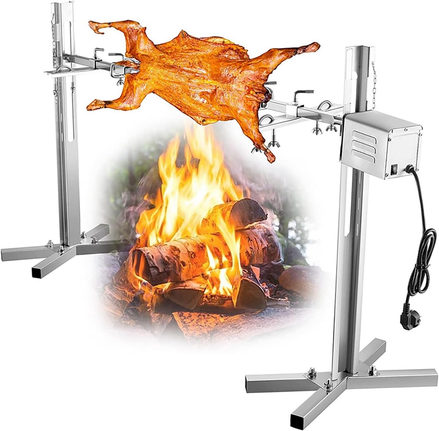 Stainless Steel Rotisserie Barbecue Set, Tripod Charcoal Grill with 15W Motor, Adjustable Height, 155lbs Capacity, for Roasting Pig, Lamb, Chicken, Outdoor Camping BBQ