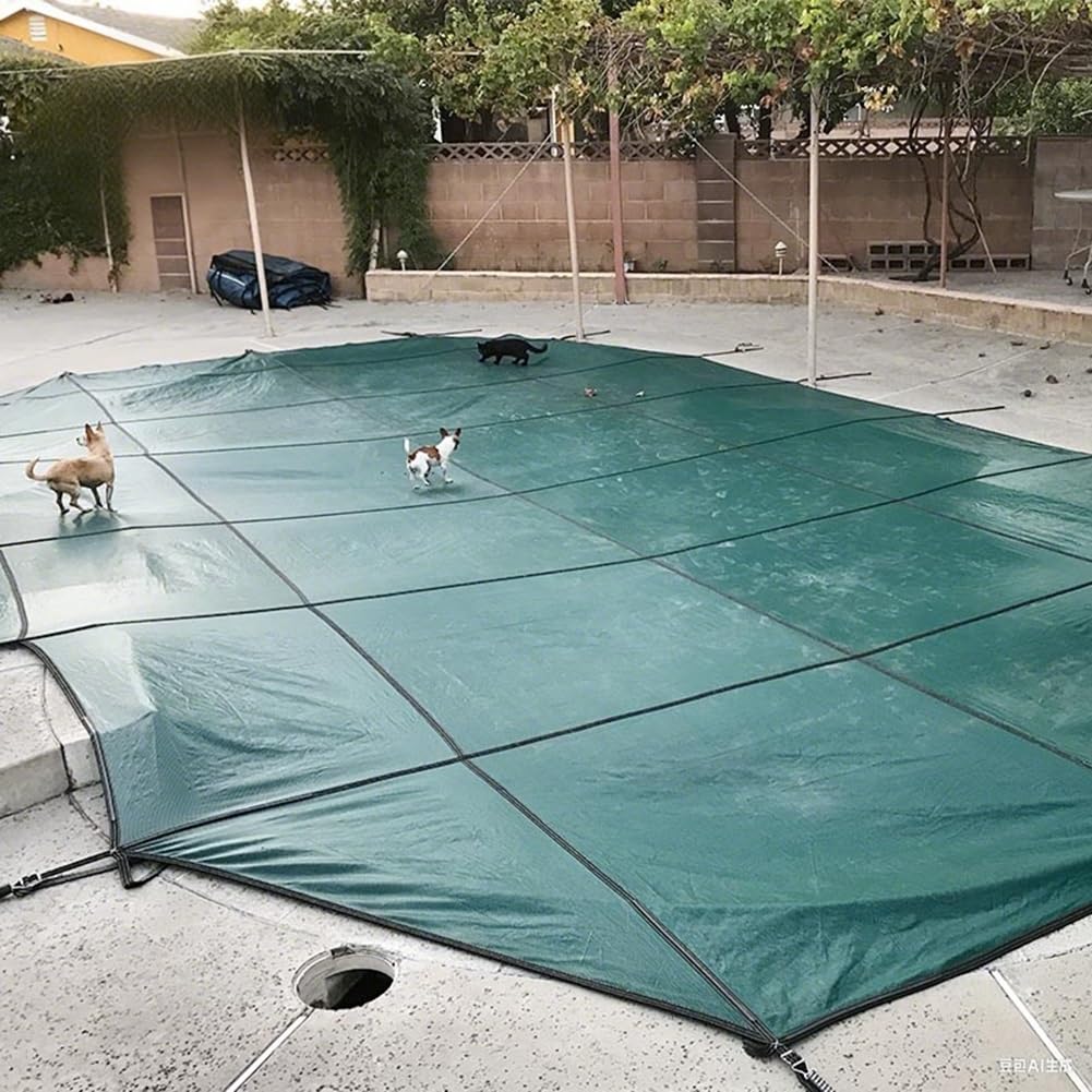 Cubierta de seguridad para piscina, protector de malla permeable con anclajes para piscinas enterradas